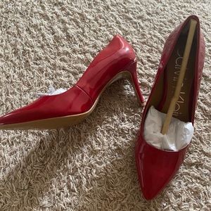 Calvin Klein Red Patent Pointed-Toe Stiletto Heels